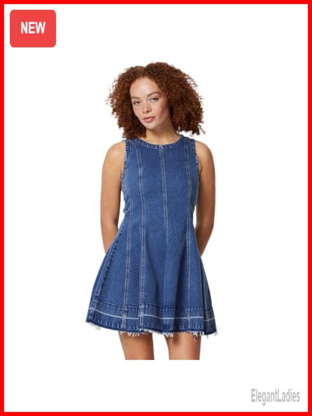 Women's Fit & Flare Denim Mini Dress Sleeveless Scoop Neck